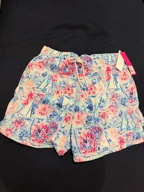 Lilly Pulitzer Men's Swim Trunks - Pink & Blue Tropical Sailboat Print